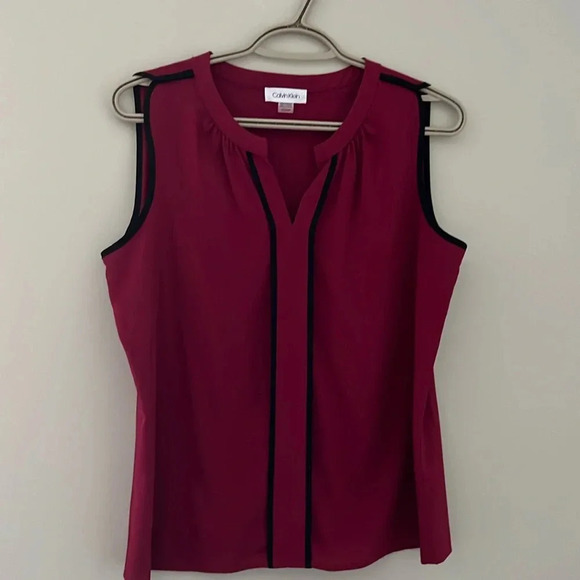 Calvin Klein Tops - Calvin Klein Sleeveless Burgundy Blouse with Black Trim